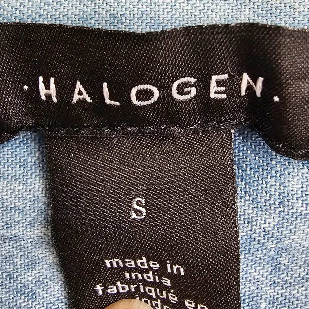Halogen Shirt Dress Womens S‎ Blue Denim Acid Wash Drawstring Waist Button Front - Picture 8 of 14